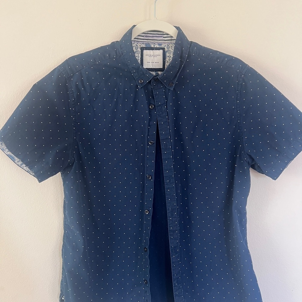 Denim & Flower Blue Casual Button Down Shirt 310